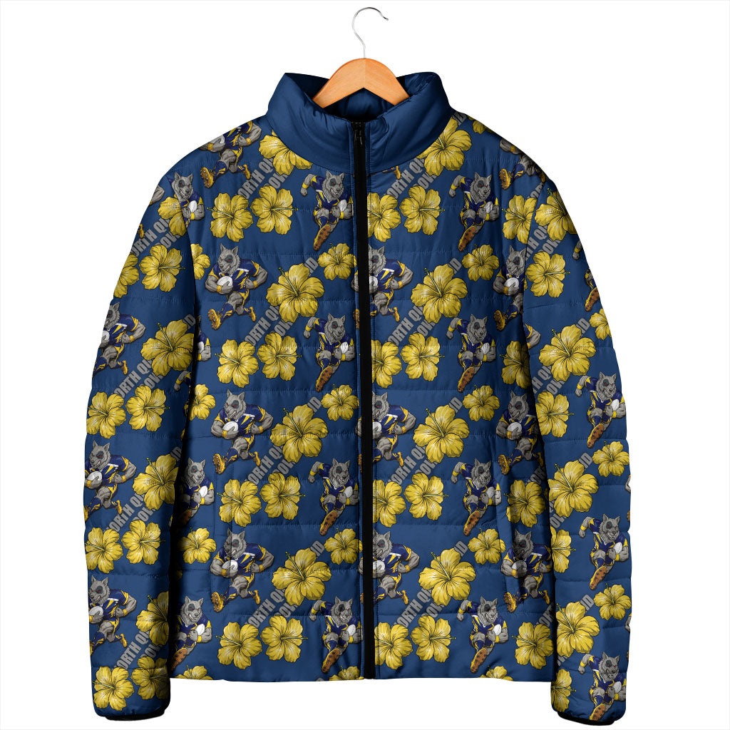 North Queensland Cowboys Padded Jacket Tropical Hibiscus Floral Seamless Rugby Mascot