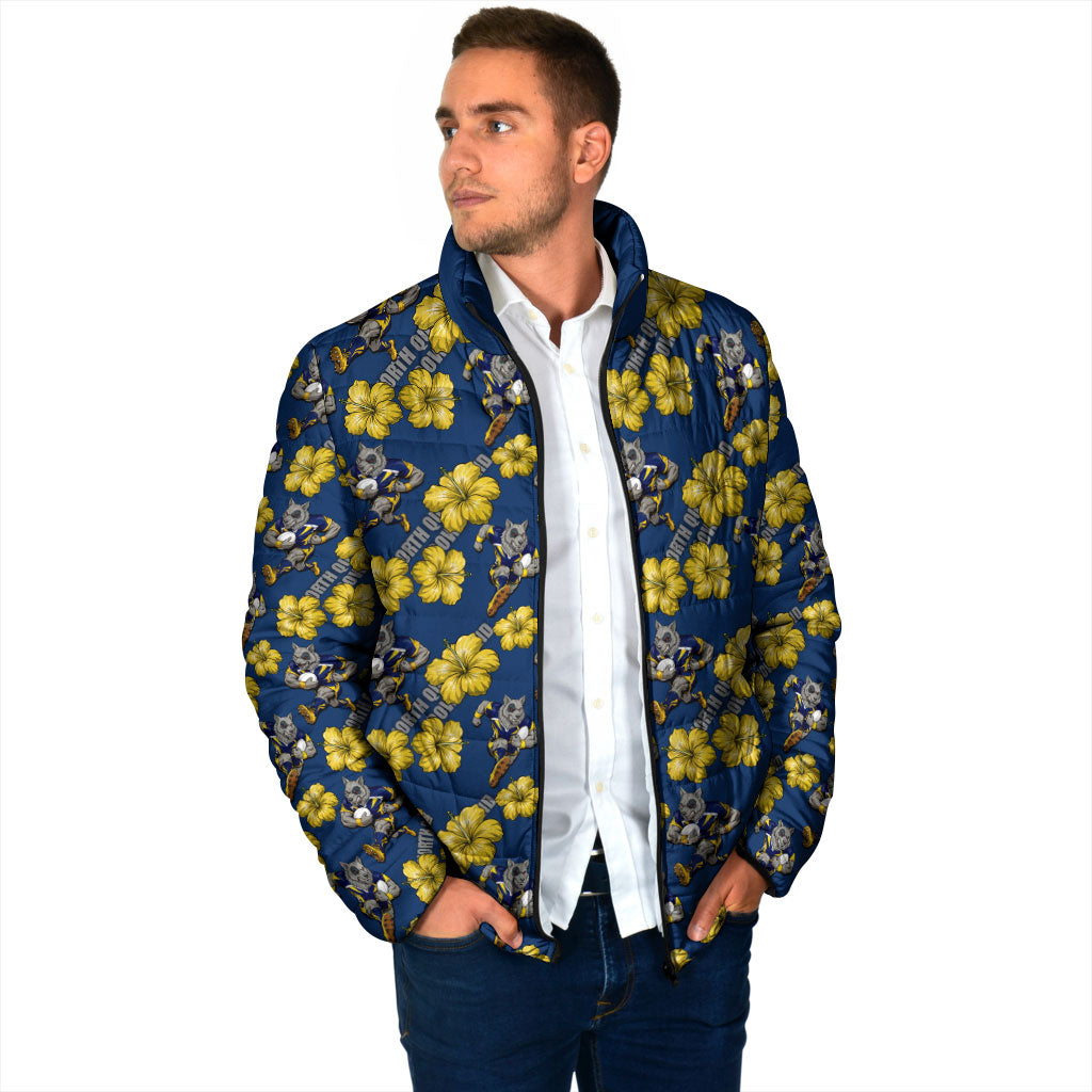 North Queensland Cowboys Padded Jacket Tropical Hibiscus Floral Seamless Rugby Mascot