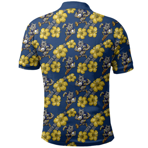 North Queensland Cowboys Polo Shirt Tropical Hibiscus Floral Seamless Rugby Mascot