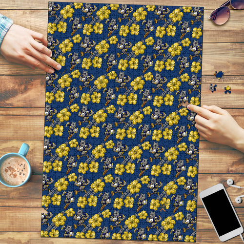 North Queensland Cowboys Puzzle Tropical Hibiscus Floral Seamless Rugby Mascot