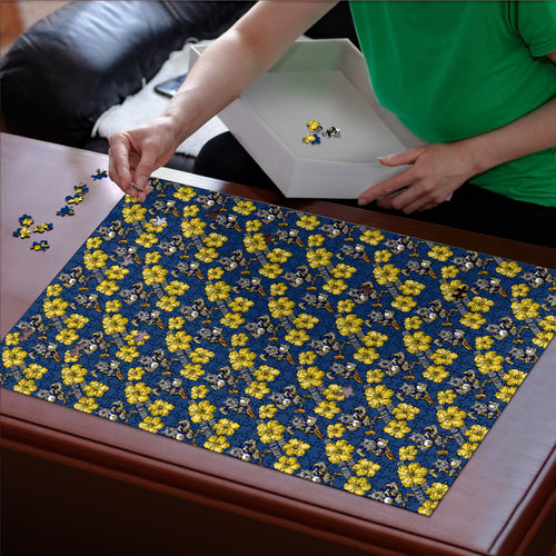 North Queensland Cowboys Puzzle Tropical Hibiscus Floral Seamless Rugby Mascot