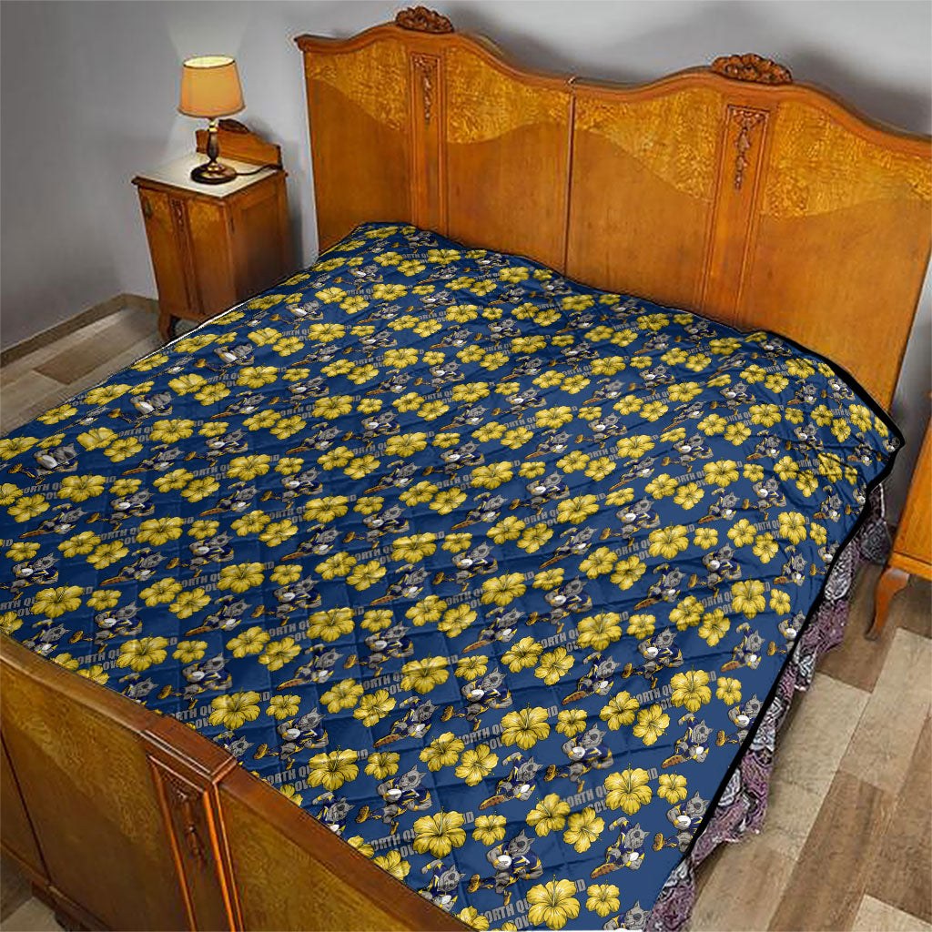 North Queensland Cowboys Quilt Tropical Hibiscus Floral Seamless Rugby Mascot
