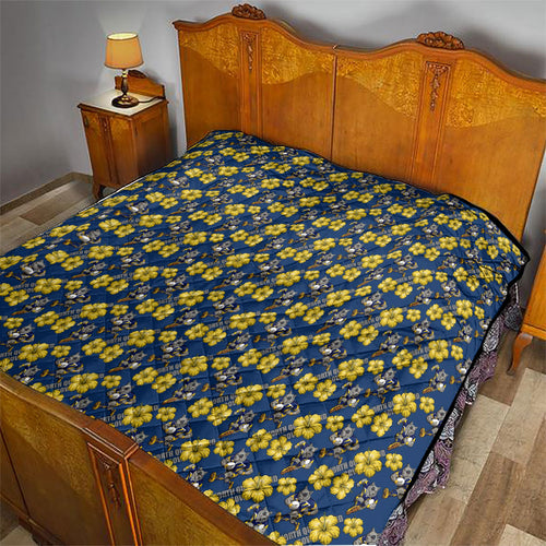 North Queensland Cowboys Quilt Tropical Hibiscus Floral Seamless Rugby Mascot