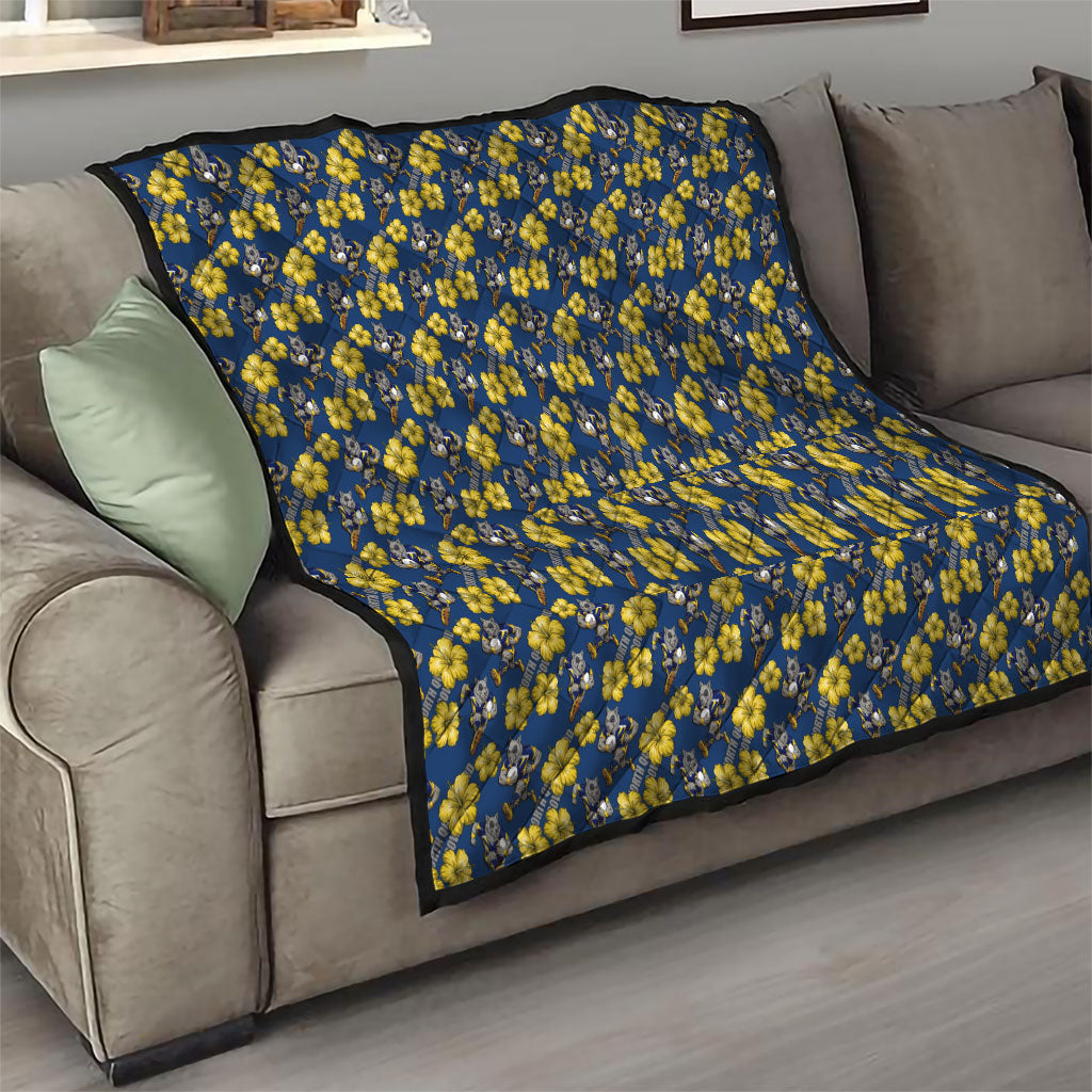 North Queensland Cowboys Quilt Tropical Hibiscus Floral Seamless Rugby Mascot