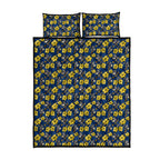North Queensland Cowboys Quilt Bed Set Tropical Hibiscus Floral Seamless Rugby Mascot