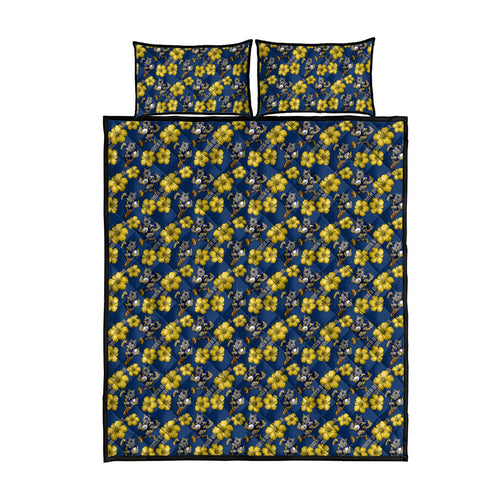 North Queensland Cowboys Quilt Bed Set Tropical Hibiscus Floral Seamless Rugby Mascot