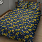 North Queensland Cowboys Quilt Bed Set Tropical Hibiscus Floral Seamless Rugby Mascot
