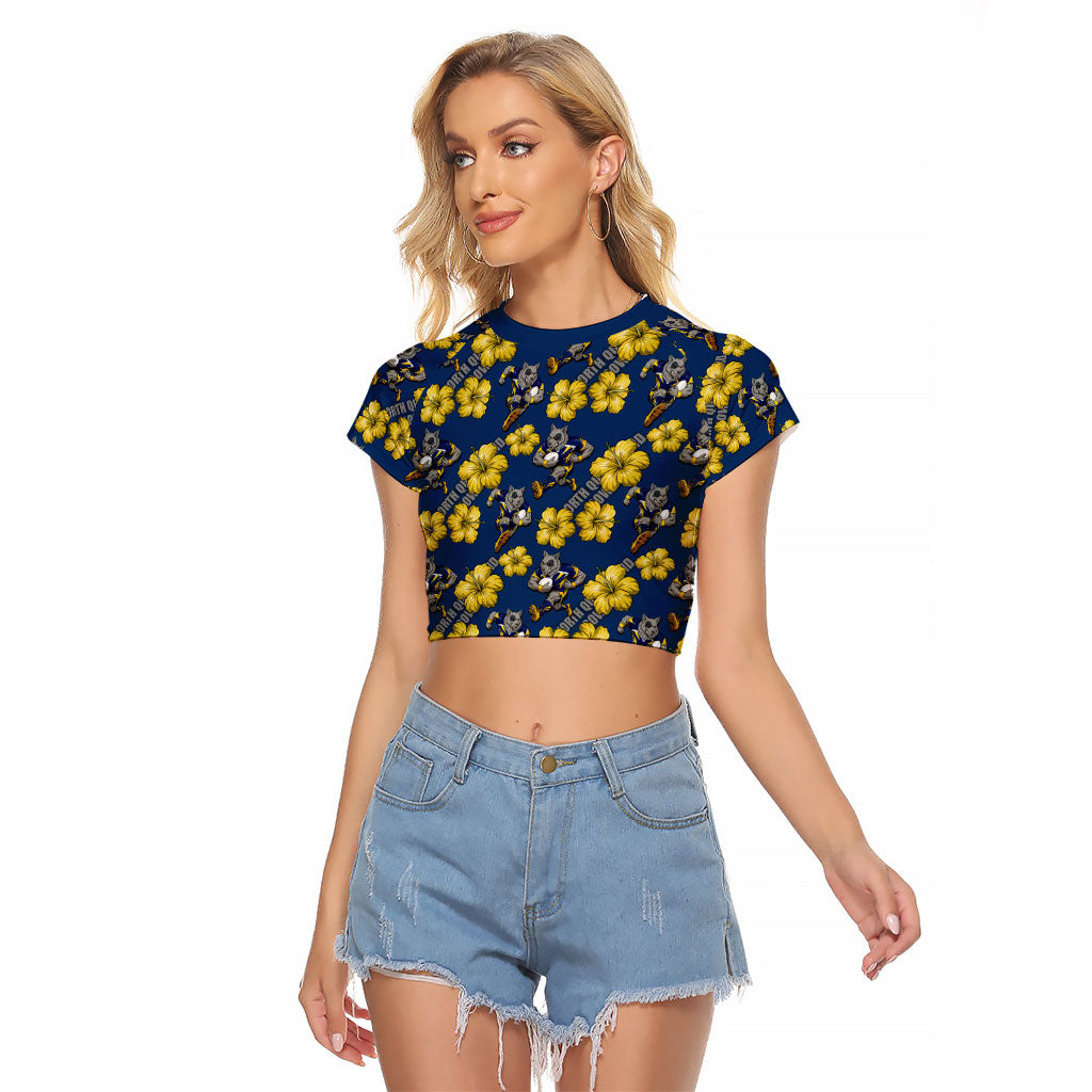 North Queensland Cowboys Raglan Cropped T Shirt Tropical Hibiscus Floral Seamless Rugby Mascot