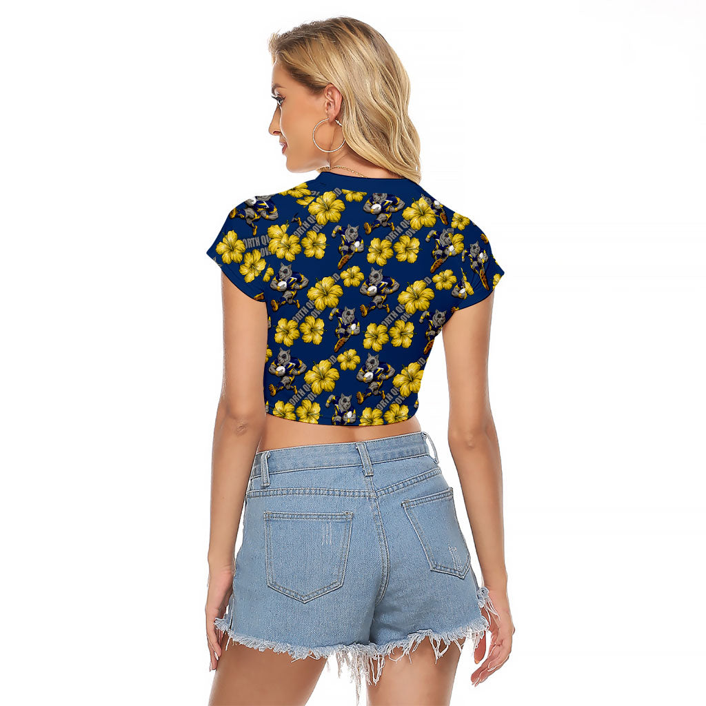 North Queensland Cowboys Raglan Cropped T Shirt Tropical Hibiscus Floral Seamless Rugby Mascot