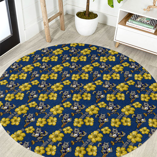 North Queensland Cowboys Round Carpet Tropical Hibiscus Floral Seamless Rugby Mascot