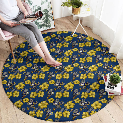 North Queensland Cowboys Round Carpet Tropical Hibiscus Floral Seamless Rugby Mascot