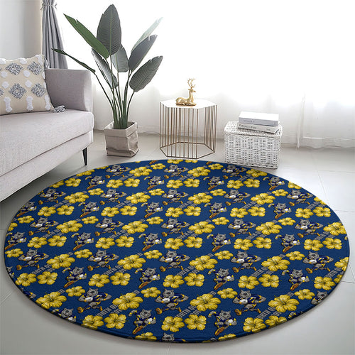 North Queensland Cowboys Round Carpet Tropical Hibiscus Floral Seamless Rugby Mascot
