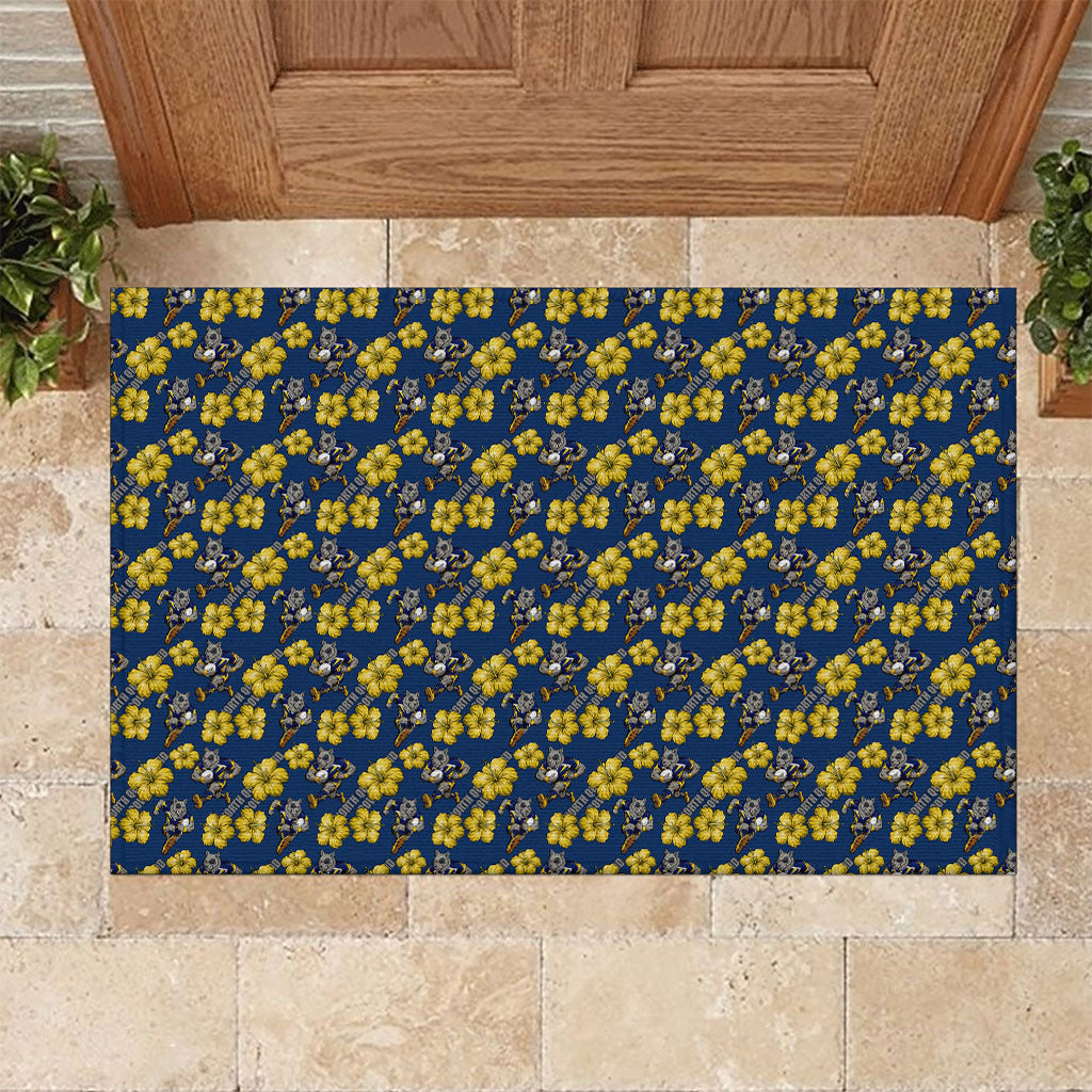North Queensland Cowboys Rubber Doormat Tropical Hibiscus Floral Seamless Rugby Mascot