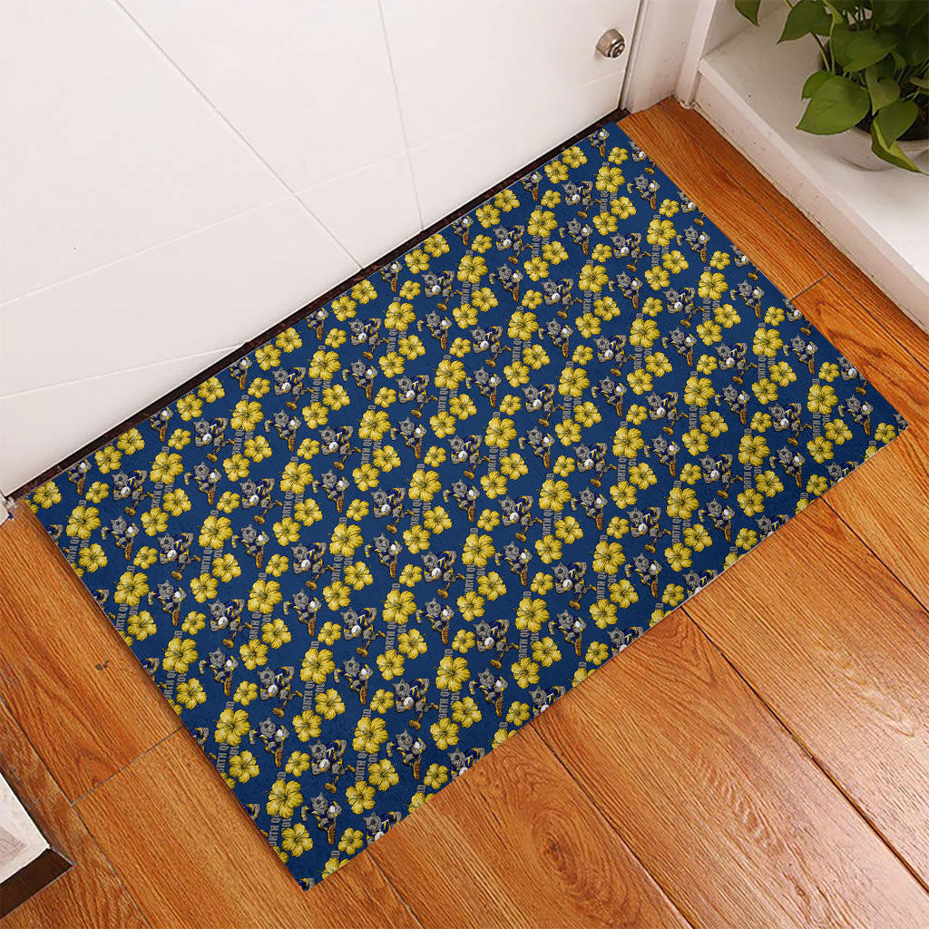 North Queensland Cowboys Rubber Doormat Tropical Hibiscus Floral Seamless Rugby Mascot