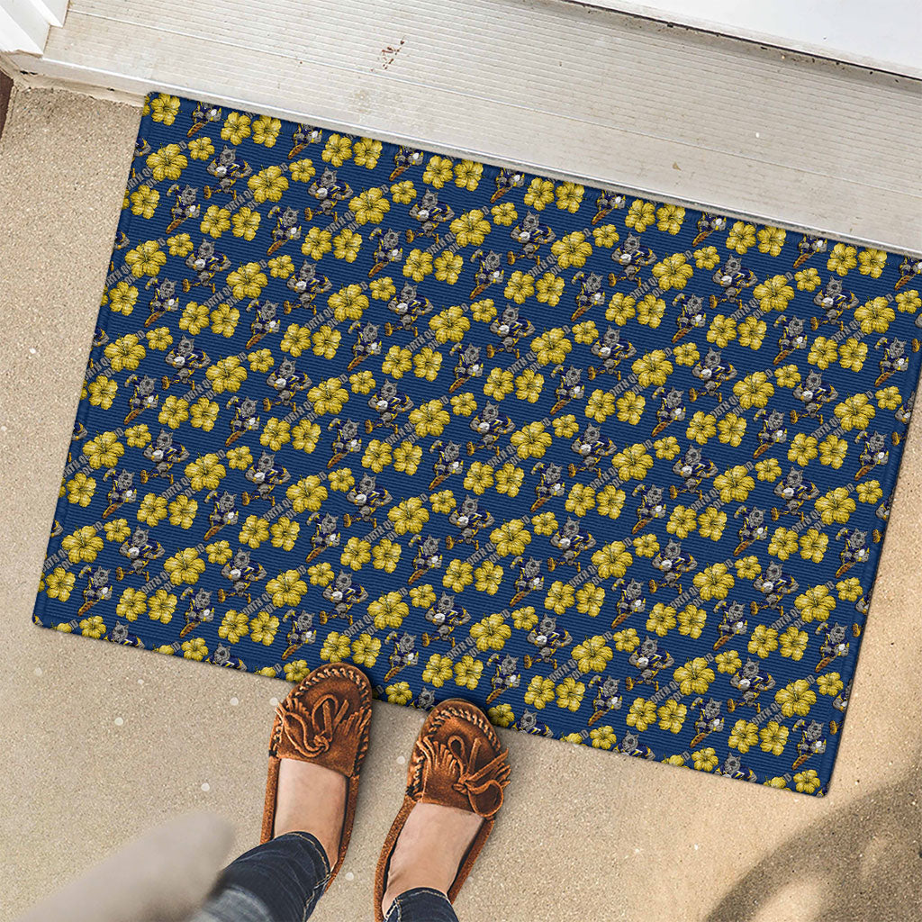 North Queensland Cowboys Rubber Doormat Tropical Hibiscus Floral Seamless Rugby Mascot