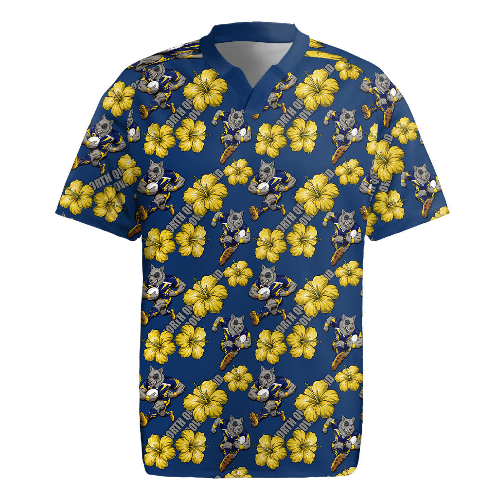 North Queensland Cowboys Rugby Jersey Tropical Hibiscus Floral Seamless Rugby Mascot