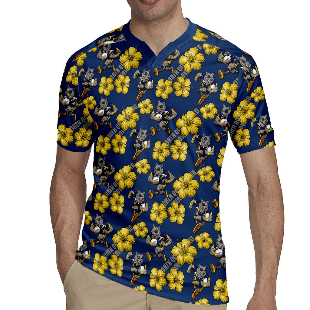 North Queensland Cowboys Rugby Jersey Tropical Hibiscus Floral Seamless Rugby Mascot
