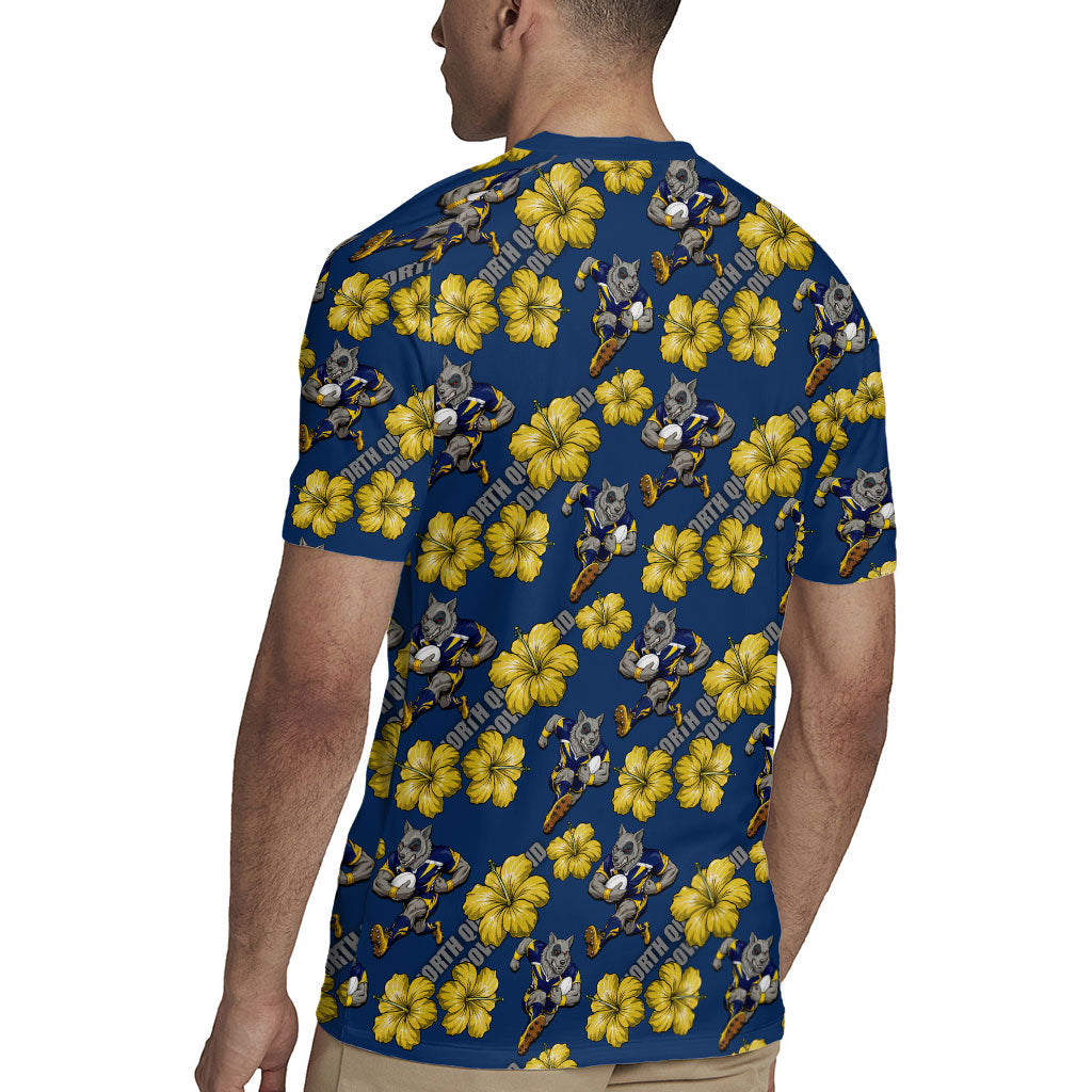 North Queensland Cowboys Rugby Jersey Tropical Hibiscus Floral Seamless Rugby Mascot