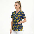 North Queensland Cowboys Scrub Top Tropical Hibiscus Floral Seamless Rugby Mascot