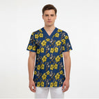 North Queensland Cowboys Scrub Top Tropical Hibiscus Floral Seamless Rugby Mascot