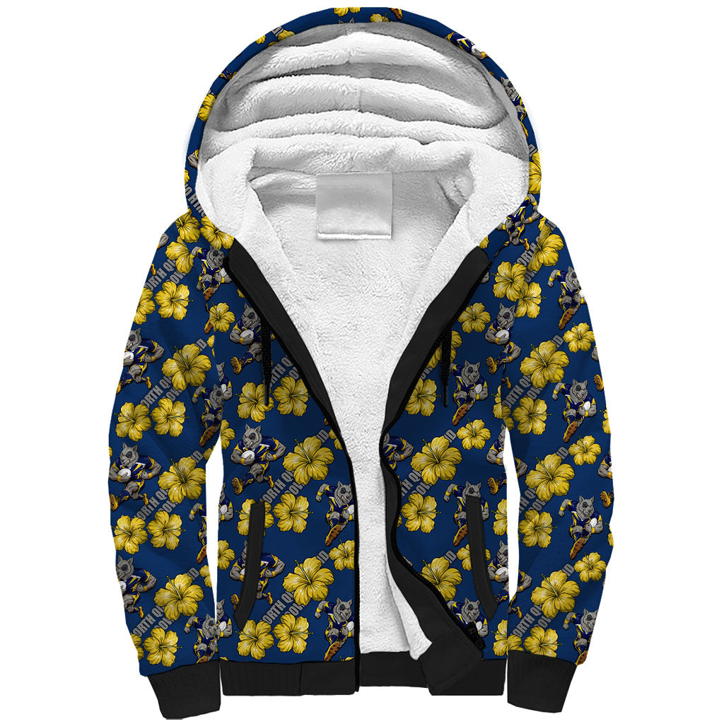 North Queensland Cowboys Sherpa Hoodie Tropical Hibiscus Floral Seamless Rugby Mascot
