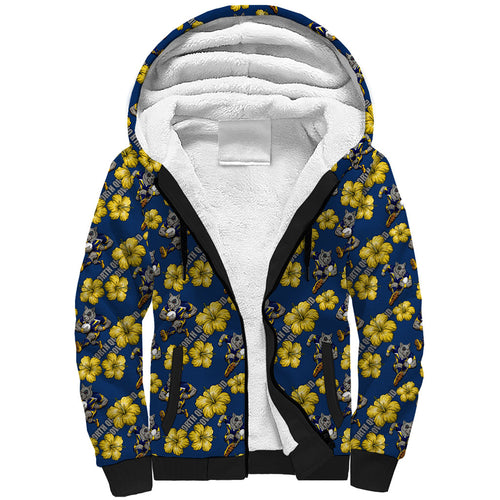 North Queensland Cowboys Sherpa Hoodie Tropical Hibiscus Floral Seamless Rugby Mascot
