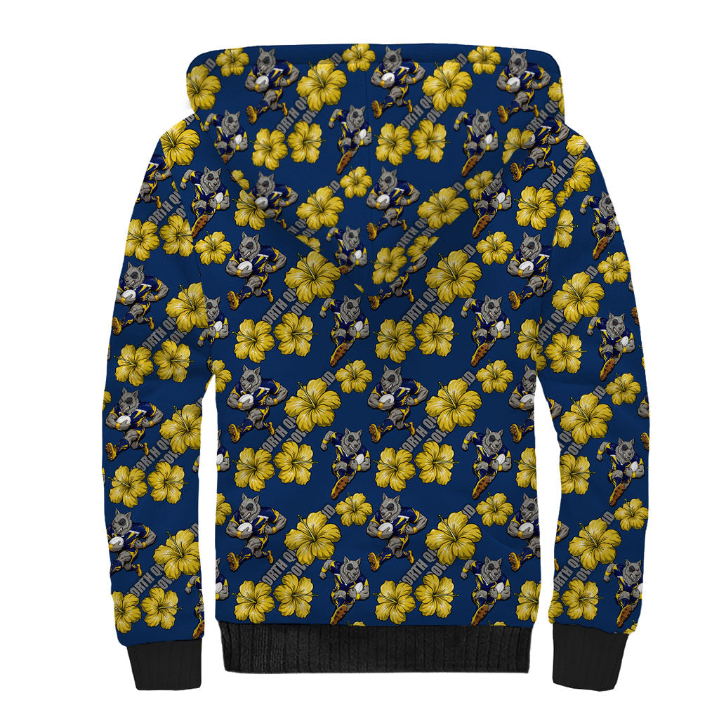 North Queensland Cowboys Sherpa Hoodie Tropical Hibiscus Floral Seamless Rugby Mascot