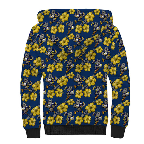 North Queensland Cowboys Sherpa Hoodie Tropical Hibiscus Floral Seamless Rugby Mascot