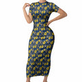 North Queensland Cowboys Short Sleeve Bodycon Dress Tropical Hibiscus Floral Seamless Rugby Mascot
