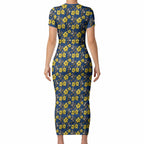 North Queensland Cowboys Short Sleeve Bodycon Dress Tropical Hibiscus Floral Seamless Rugby Mascot