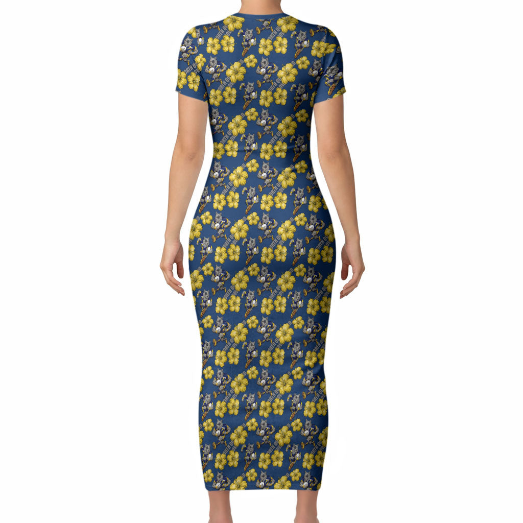 North Queensland Cowboys Short Sleeve Bodycon Dress Tropical Hibiscus Floral Seamless Rugby Mascot