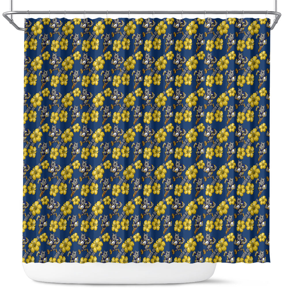 North Queensland Cowboys Shower Curtain Tropical Hibiscus Floral Seamless Rugby Mascot