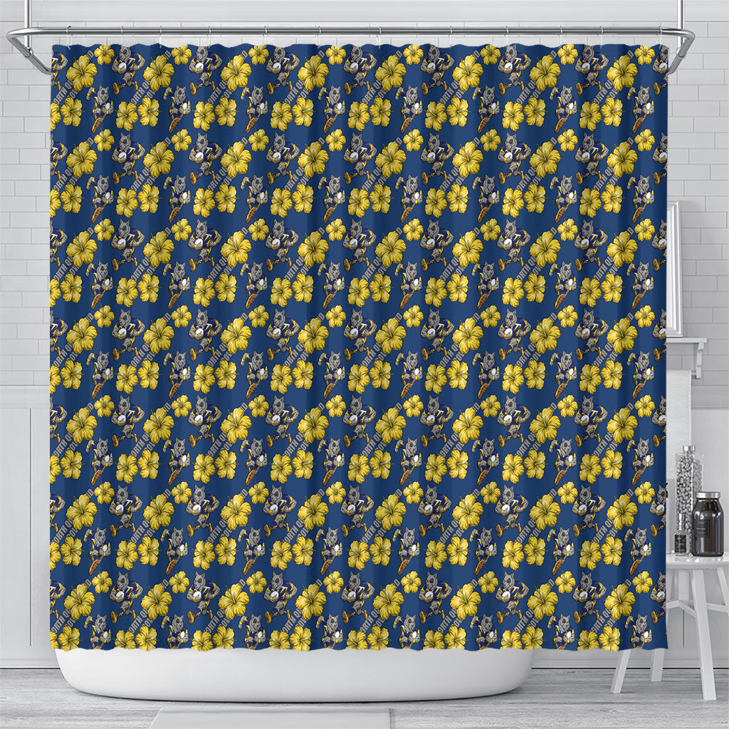 North Queensland Cowboys Shower Curtain Tropical Hibiscus Floral Seamless Rugby Mascot