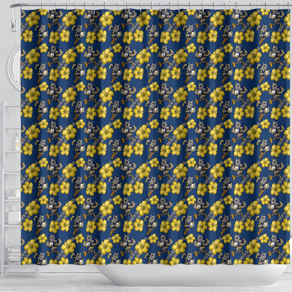 North Queensland Cowboys Shower Curtain Tropical Hibiscus Floral Seamless Rugby Mascot