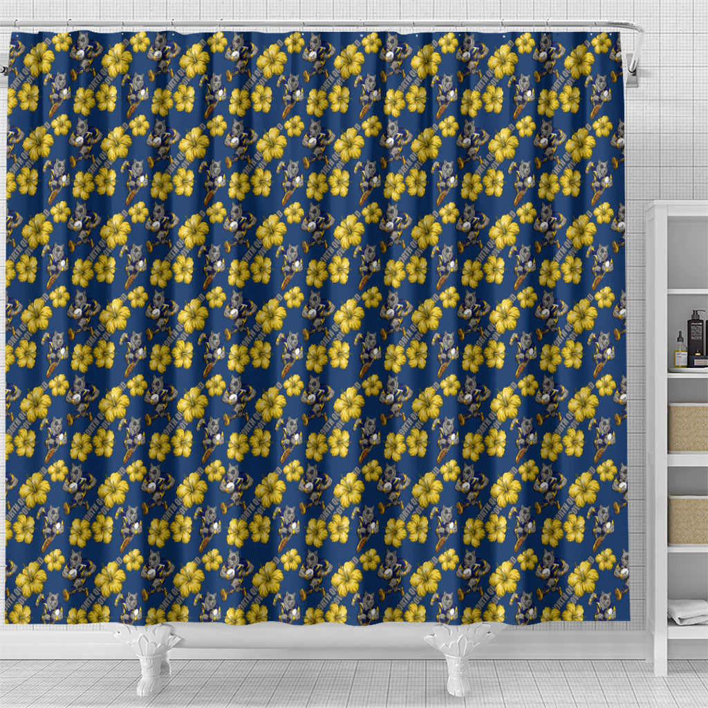 North Queensland Cowboys Shower Curtain Tropical Hibiscus Floral Seamless Rugby Mascot
