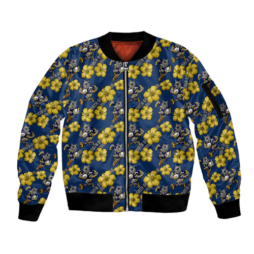 North Queensland Cowboys Sleeve Zip Bomber Jacket Tropical Hibiscus Floral Seamless Rugby Mascot