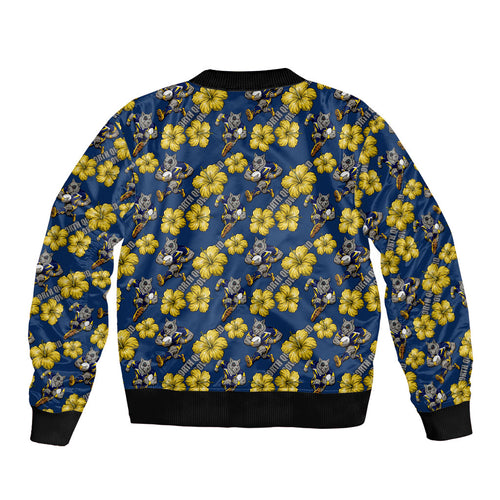 North Queensland Cowboys Sleeve Zip Bomber Jacket Tropical Hibiscus Floral Seamless Rugby Mascot