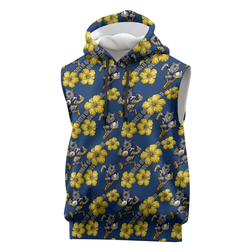 North Queensland Cowboys Sleeveless Hoodie Tropical Hibiscus Floral Seamless Rugby Mascot