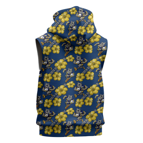 North Queensland Cowboys Sleeveless Hoodie Tropical Hibiscus Floral Seamless Rugby Mascot