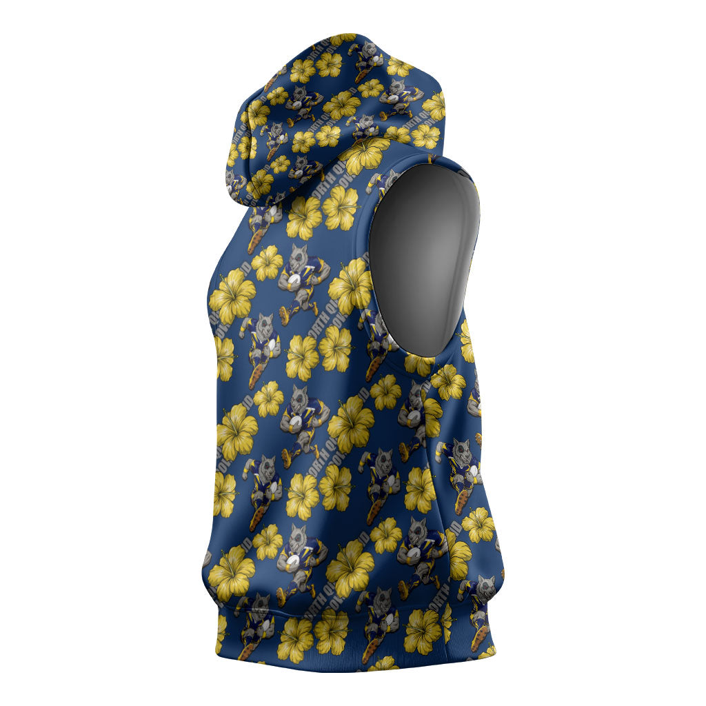 North Queensland Cowboys Sleeveless Hoodie Tropical Hibiscus Floral Seamless Rugby Mascot