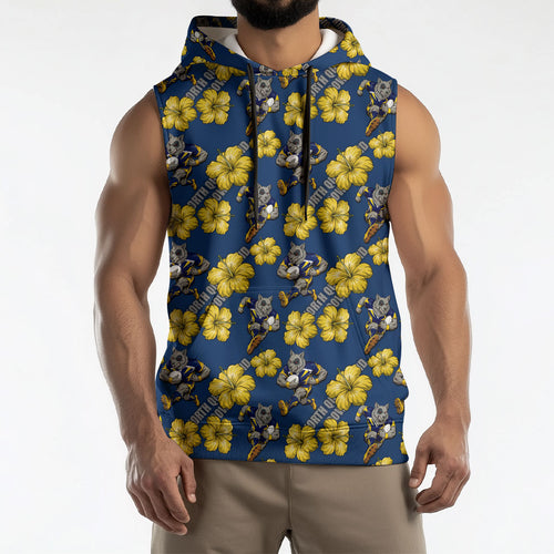 North Queensland Cowboys Sleeveless Hoodie Tropical Hibiscus Floral Seamless Rugby Mascot