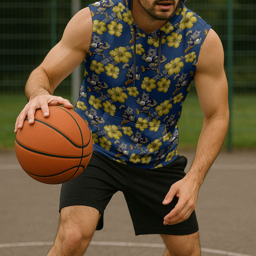 North Queensland Cowboys Sleeveless Hoodie Tropical Hibiscus Floral Seamless Rugby Mascot