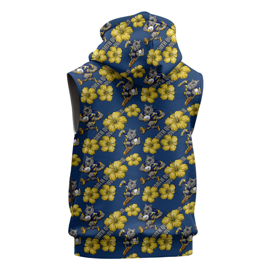 North Queensland Cowboys Sleeveless Zip Hoodie Tropical Hibiscus Floral Seamless Rugby Mascot