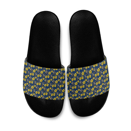 North Queensland Cowboys Slide Sandals Tropical Hibiscus Floral Seamless Rugby Mascot