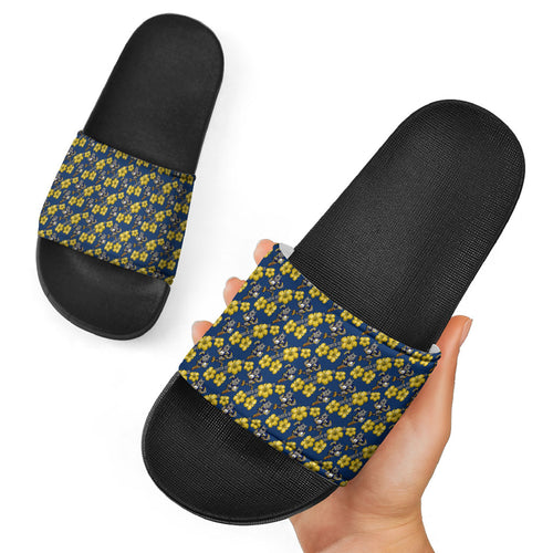 North Queensland Cowboys Slide Sandals Tropical Hibiscus Floral Seamless Rugby Mascot