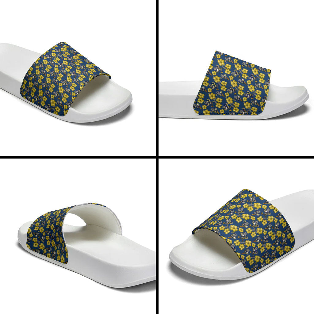 North Queensland Cowboys Slide Sandals Tropical Hibiscus Floral Seamless Rugby Mascot