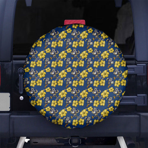 North Queensland Cowboys Spare Tire Cover Tropical Hibiscus Floral Seamless Rugby Mascot