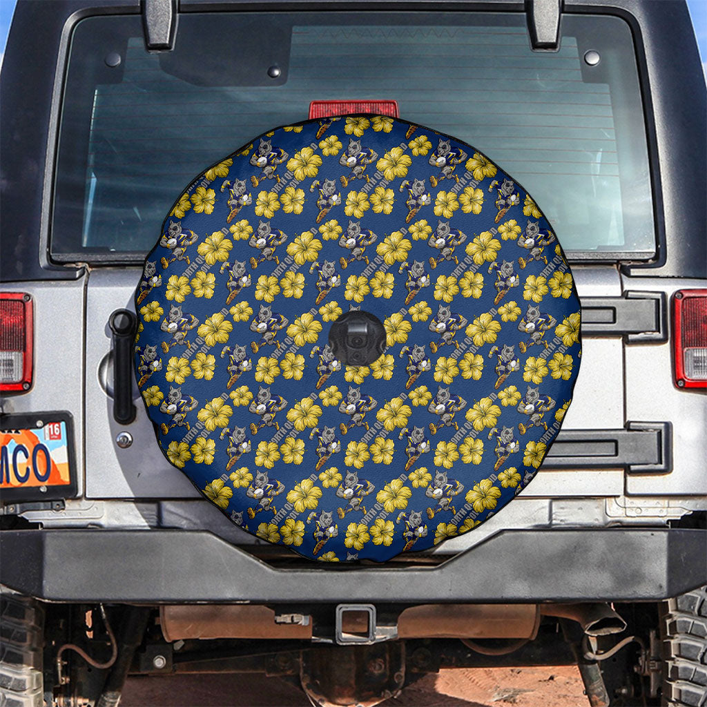 North Queensland Cowboys Spare Tire Cover Tropical Hibiscus Floral Seamless Rugby Mascot