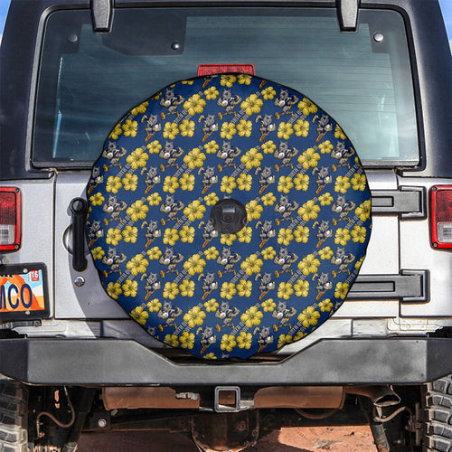 North Queensland Cowboys Spare Tire Cover Tropical Hibiscus Floral Seamless Rugby Mascot