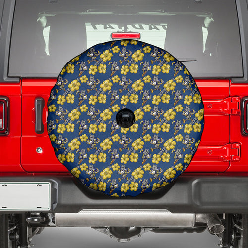 North Queensland Cowboys Spare Tire Cover Tropical Hibiscus Floral Seamless Rugby Mascot